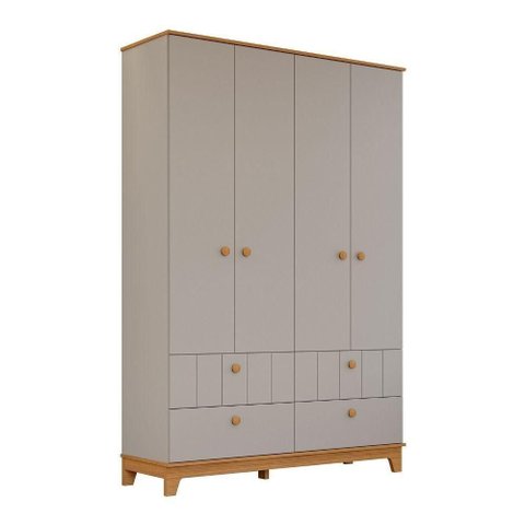 Guarda Roupa Infantil Mdf 4 Portas 4 Gavetas Puxadores Madeira Maçica Biscoito Permobili Fendi/