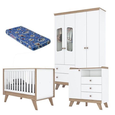 Quarto de Bebê Confete Branco Brilho Jequitibá Hp com Colchão Ortobom - Henn