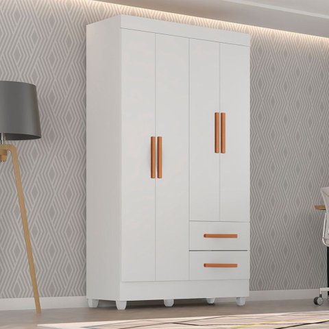Roupeiro 1 Metro 30464 Lite 4 Portas 2 Gavetas - Branco Móveis Leão