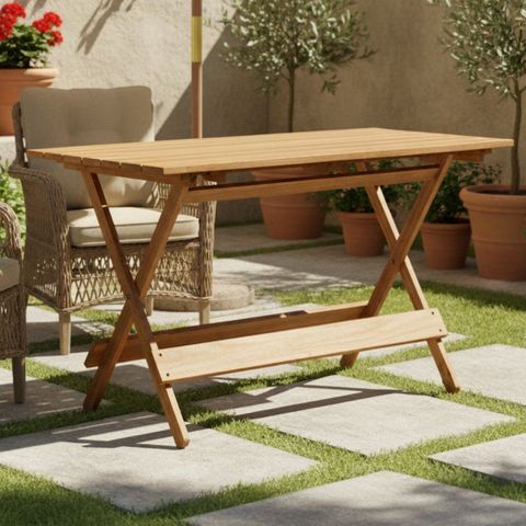 Mesa Dobrável 120x70cm em Madeira Maciça com Verniz Marrom