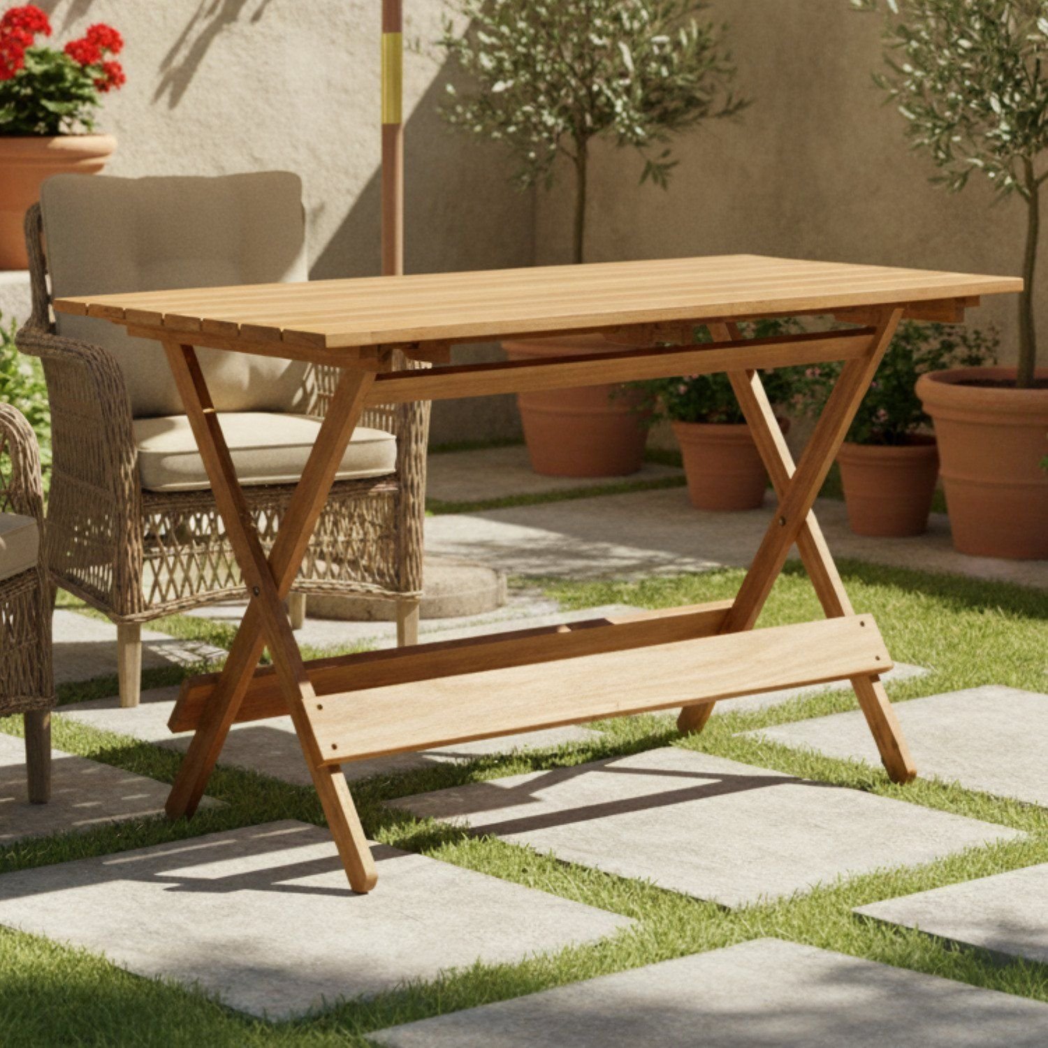 Mesa Dobrável 120x70cm em Madeira Maciça com Verniz | MadeiraMadeira