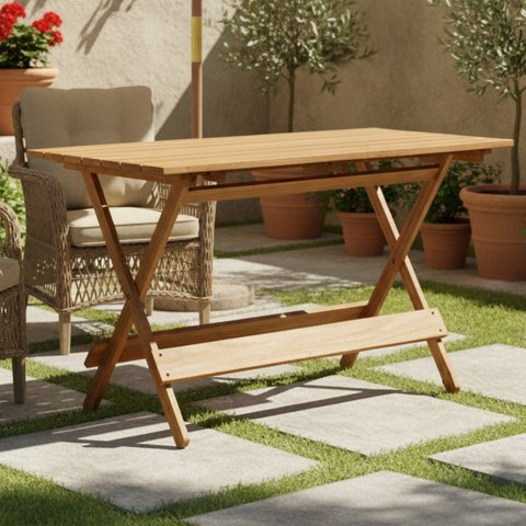 Mesa Dobrável 120x70cm em Madeira Maciça com Verniz