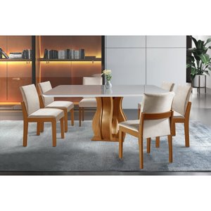 Conjunto Sala de Jantar Mesa Nuance 135cm Quadrada Tampo Vidro/mdp com 6 Cadeiras Mônaco Yescasa