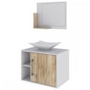 Ver imagem 2 de Armário de Banheiro com Cuba e Espelho 1 Porta 2 Prateleiras Branco Chess/Carvalho 13689 - Compace