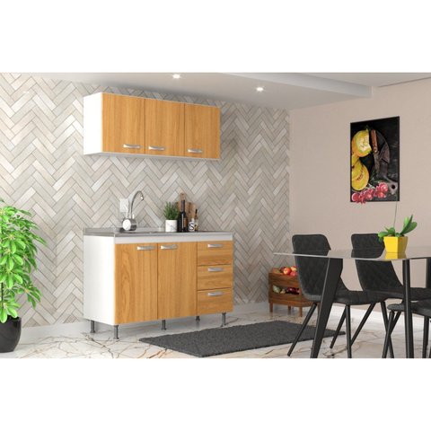 Cozinha Modulada 2 Peças Ipanema Amarelo/Branco/Cinnamomo