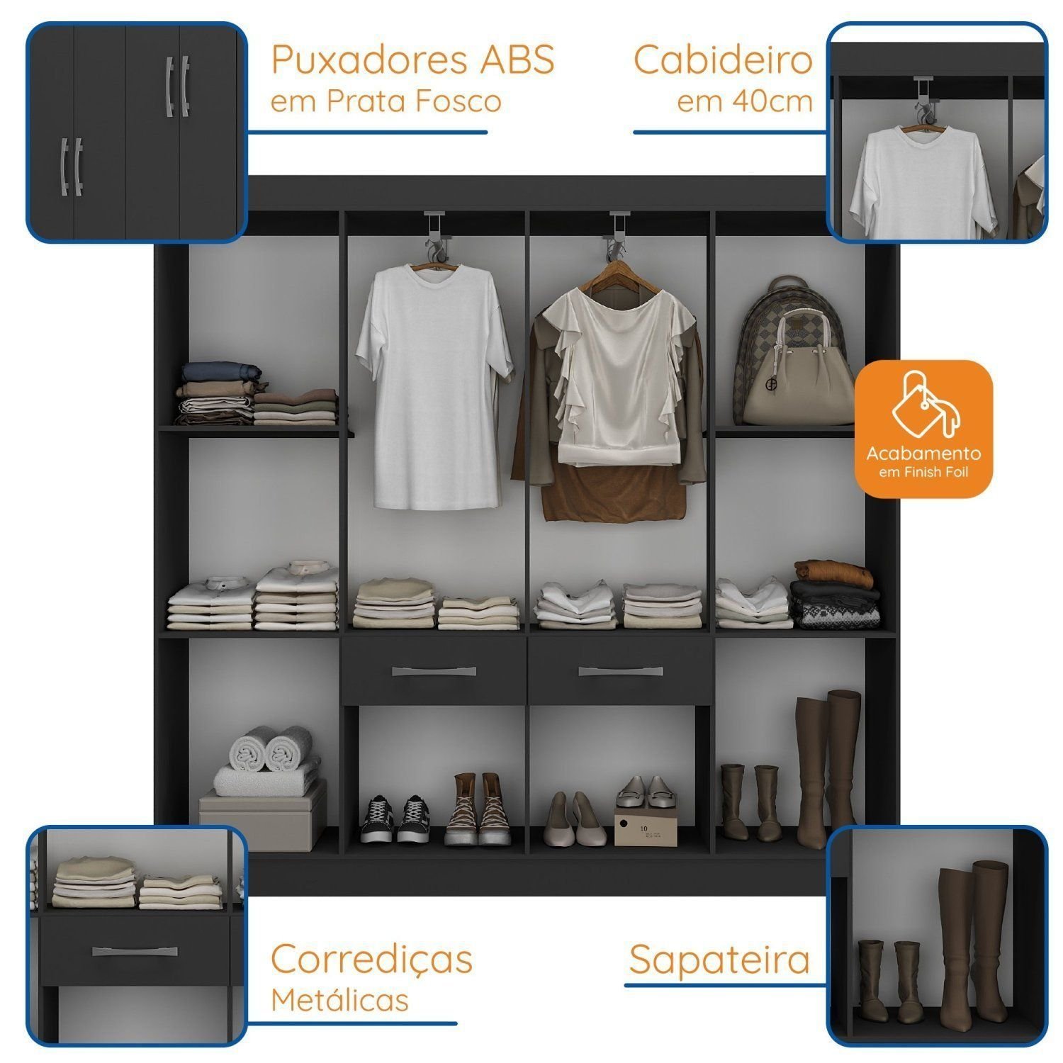 Guarda Roupa Casal 8 Portas 2 Gavetas 2 Basculante Rubi Yescasa