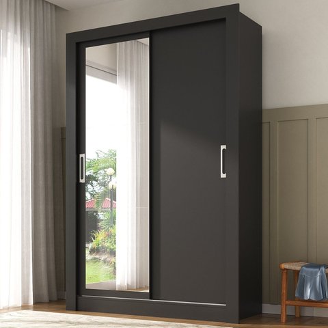 Guarda-Roupa Solteiro 2 Portas com Espelho Ágata Yescasa Preto