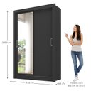 Ver imagem 4 de Guarda-Roupa Solteiro 2 Portas com Espelho Ágata Yescasa Preto