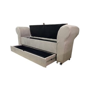 RECAMIER PUFF BAÚ SAPATEIRA COM BRAÇOS E GAVETA 1,38 CM PARA CAMA BOX PADRÃO - BEGE ESCURO