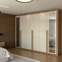 Ver imagem 1 de Guarda-roupa Casal Aura 6 Portas 6 Gavetas com Espelho Cinamomo-off White - Panorama Móveis