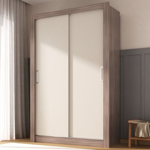 Guarda Roupa Solteiro 2 Portas Ágata Yescasa Off White/Castanho/Cinza