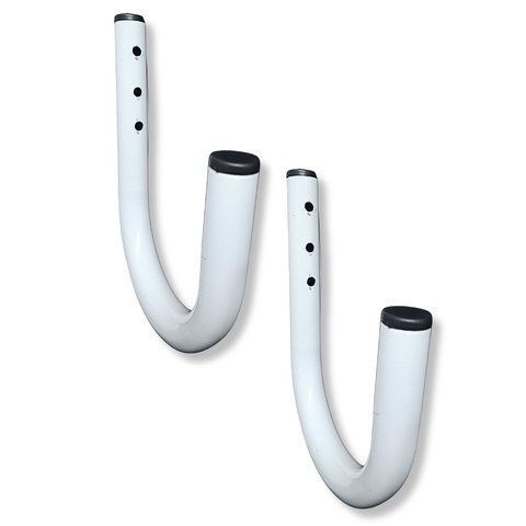 Kit 2 Suportes Fixo de Parede Organização Externa Escada Mangueira Gancho Aço Robusto Branco