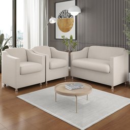 Kit 2 Poltronas Decorativas Tilla + Namoradeira Sala De Estar Cor:Bege - 1