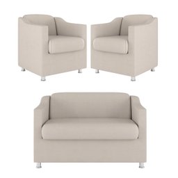 Kit 2 Poltronas Decorativas Tilla + Namoradeira Sala De Estar Cor:Bege - 2