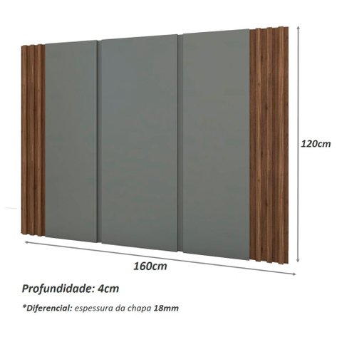 Cabeceira Cama Solteiro Ripada 1,60m Ncs 100% Mdf Casa Lar Cor:nogueira Cadiz com Cinza Sagrado
