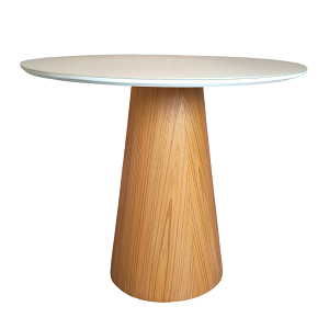 Mesa de Jantar Cone 80 cm Base Madeira Freijó Tampo Laca + Vidro - Branco