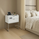 Ver imagem 4 de Mesa Cabeceira Branca 40cm 2 Gavetas Mdf Base Prata Montada