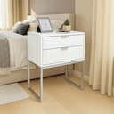 Ver imagem 5 de Mesa Cabeceira Branca 40cm 2 Gavetas Mdf Base Prata Montada