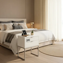 Ver imagem 6 de Mesa Cabeceira Branca 40cm 2 Gavetas Mdf Base Prata Montada