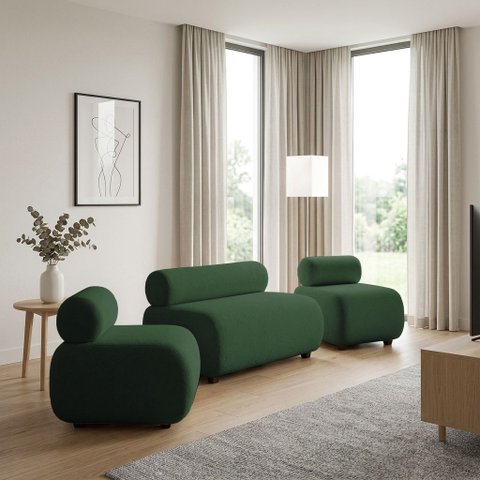 Sofá Namoradeira e KIT2 Poltronas Decorativa para Sala Nara Bouclê D03 - D'Rossi