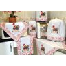 Jogo de Cozinha Bordado Patchwork - Galinha Barrado Florido Rosa Arte & Tear - 1