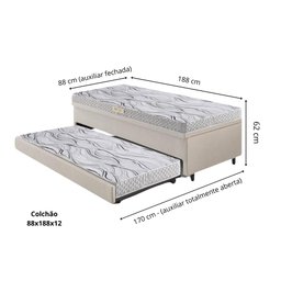 Bicama Box Baú Solteiro 88x188 Corino Linho com Colchão de Espuma Ecoline D20 Ecoflex - 2