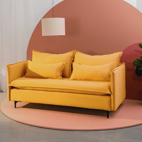 Sofá Modular 2 Lugares Pé Metal Sôma CabeCasa MadeiraOriginals Amarelo Mostarda