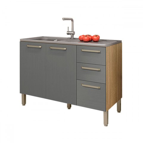 Balcão de Cozinha para Pia 120 Cm Mad Versalhes 3 Portas 2 Gavetas Freijó/gris - Kits Paraná