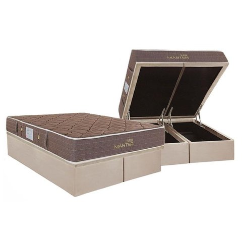 Cama Box Baú Queen: Colchão Molas Herval Bonnel Suite Master + Base CRC Suede Clean(158x198)