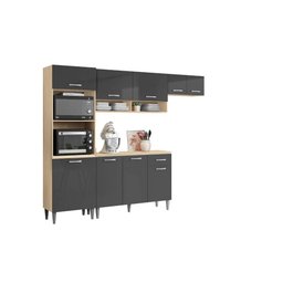 Cozinha Compacta + Balcão com Tampo Atenas Avena/ Grafito - Aramóveis - 2 Cozinha Compacta + Balcão com Tampo Atenas Avena/ Grafito - Aramóveis - 2