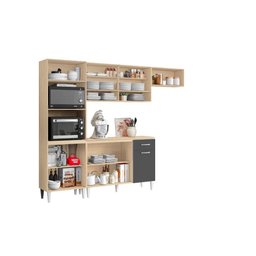 Cozinha Compacta + Balcão com Tampo Atenas Avena/ Grafito - Aramóveis - 3 Cozinha Compacta + Balcão com Tampo Atenas Avena/ Grafito - Aramóveis - 3