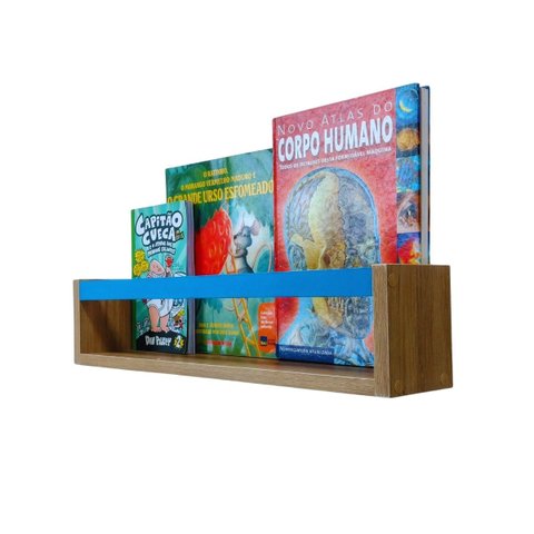 Nicho Organizador de Livros Brinquedos Quarto Infantil Prateleira Livreiro Mdf Madeira 55cm:azul