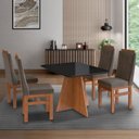 Ver imagem 1 de Mesa para Sala de Jantar 120x90cm com Vidro Lapidado Marrom/Canela/Preto