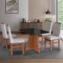 Ver imagem 1 de Conjunto Sala de Jantar Mesa 90x120cm Tampo de Vidro com 4 Cadeiras Madeira Maciça