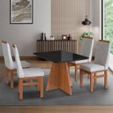 Ver imagem 1 de Conjunto Sala de Jantar Mesa 90x120cm Tampo de Vidro com 4 Cadeiras Madeira Maciça Marrom/Cenela/Preto/Cinza
