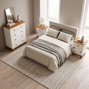 Ver imagem 2 de Conjunto 2 Mesa de Cabeceira Retrô + Cômoda 5 Gavetas Off White/Nogueira
