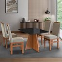 Ver imagem 1 de Conjunto Sala de Jantar Mesa 90x120cm Tampo de Vidro com 4 Cadeiras Madeira Maciça Bege/Cenela/Preto/Creme