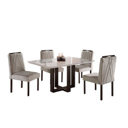 Conjunto Sala de Jantar 4 Lugares Mesa e Cadeiras Veludo Requinte Madeira Maciça - 2