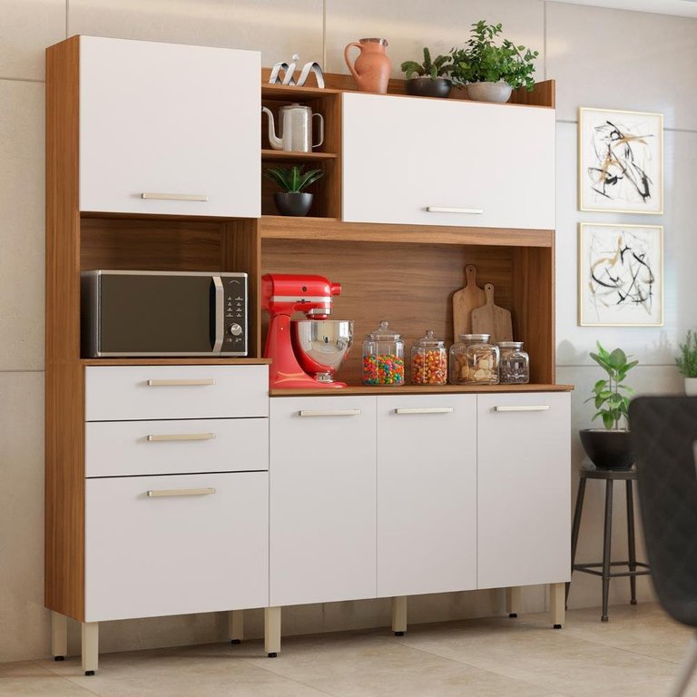 Armário de Cozinha 6 Portas 2 Gavetas Select Demobile Amêndoa/Branco Armário de Cozinha 6 Portas 2 Gavetas Select Demobile Amêndoa/Branco