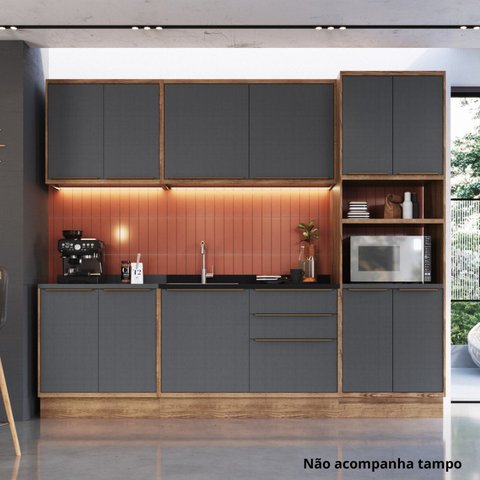 Cozinha Completa Modulada 5 Peças 11 Portas Viena Cinza/Freijó/Grafite