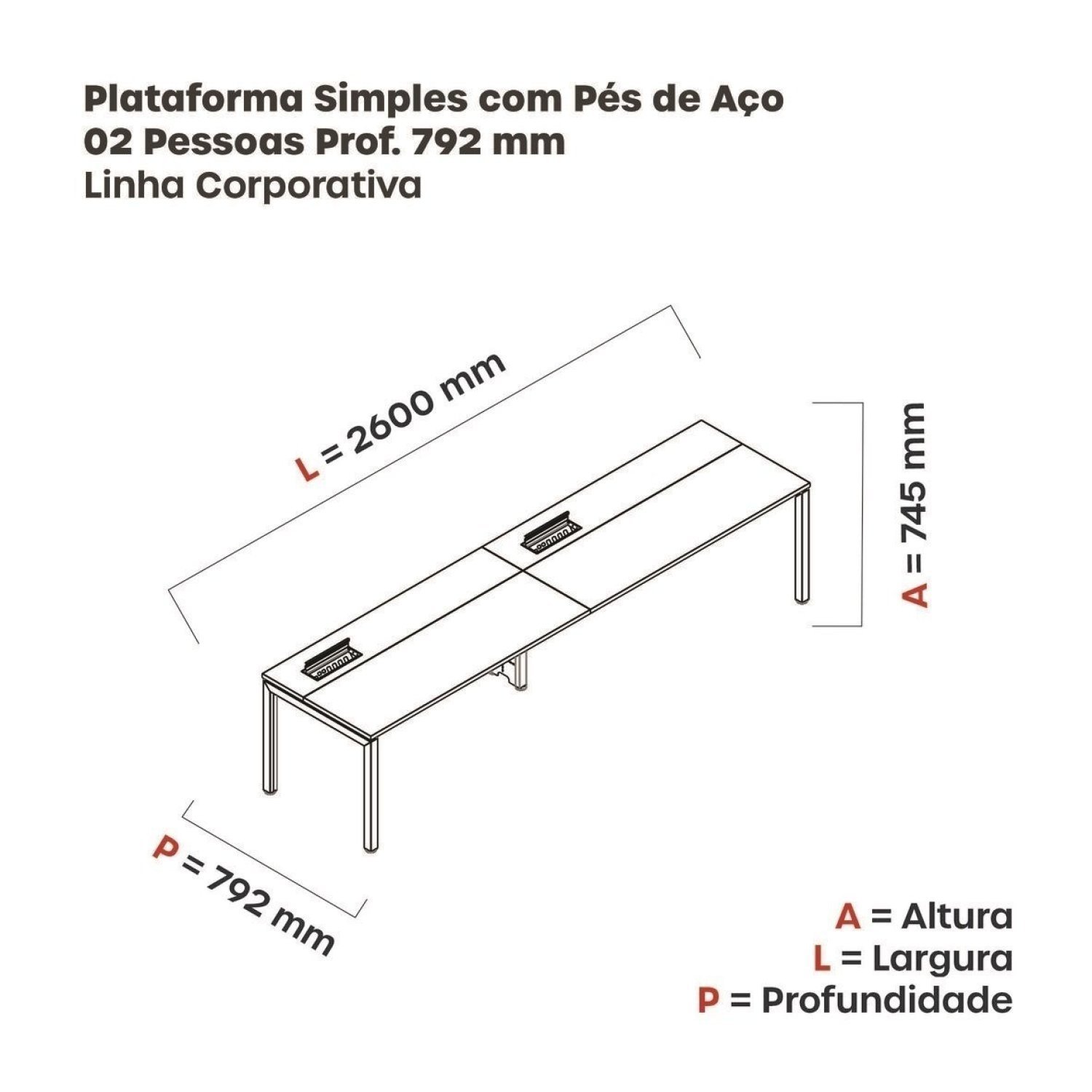 Mesa Plataforma para Coworking para 2 Pessoas 130x792 Psc130 - 3