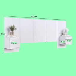 Cabeceira para Cama Casal com 2 Mesas de Cabeceira Suspensas Cor:branco - 4