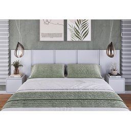 Cabeceira para Cama Casal com 2 Mesas de Cabeceira Suspensas Cor:branco - 1