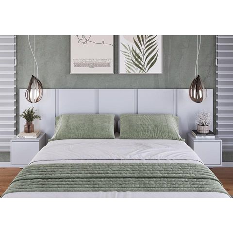 Cabeceira para Cama Casal com 2 Mesas de Cabeceira Suspensas Cor:branco