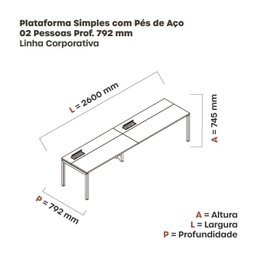 Mesa Plataforma para Coworking para 2 Pessoas 130x792 Psc130 - 3