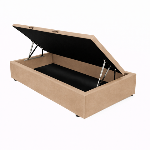 Base de Cama Box Baú Helena Solteiro 88 Cm Suede Bege Eli Móveis e Decoração