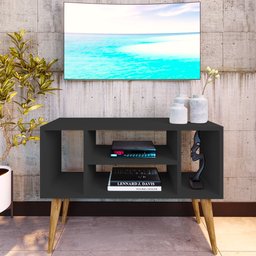 Rack Retro Pés Palito para Tv Paris com 4 Nichos - Preto - 1