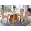 Ver imagem 1 de Conjunto: Mesa de Cozinha Ágata Tampo Madeirado C/ Vidro 130x80cm e 4 Cadeiras Maia Cinamomo/off