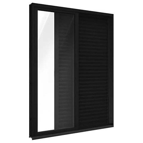 Porta Balcão de Correr com Veneziana de Alumínio Preto 3 Folhas Móveis Cmc Classic - 2.10(a)x1.20(l)