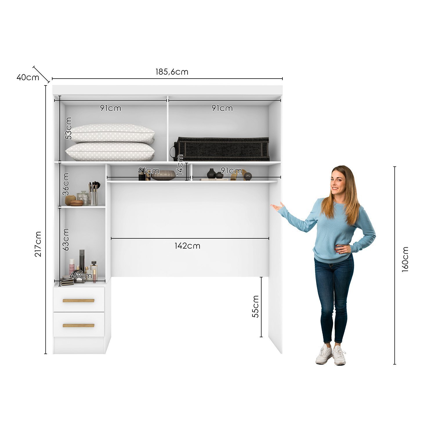 Módulo Closet Smart Aéreo com Criado 2 Gavetas com Maleiro - 3